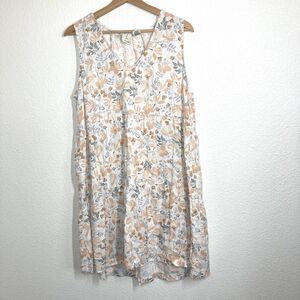Joie Floral Dress Womens Large 100% Linen Sleeveless Tiered Summer